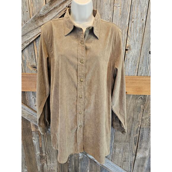 Orvis size L  green long sleeve velvet button up tunic EUC casual minimalist ^ - Picture 1 of 6
